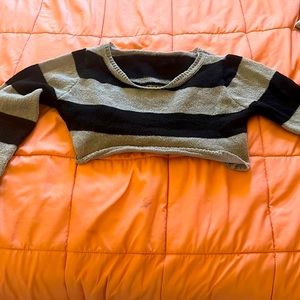 Y2K Striped Cropped Knit Sweater, Crew Neck Flared Sleeve Sweater, Women Shirt!